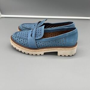 Nine West Blue GradSkool Leather Loafers Platform Espadrille Sole Women Size 6.5